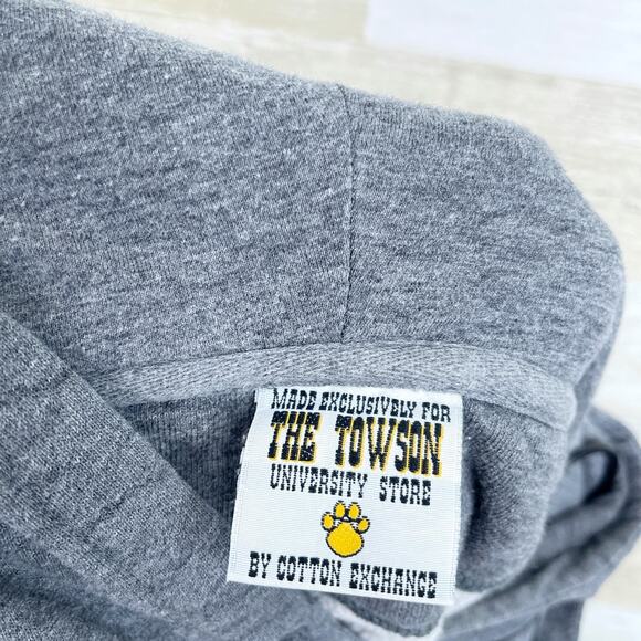 Towson University Vintage 90s Hoodie Sweatshirt Gray Tigers Mens Medium - Picture 7 of 8